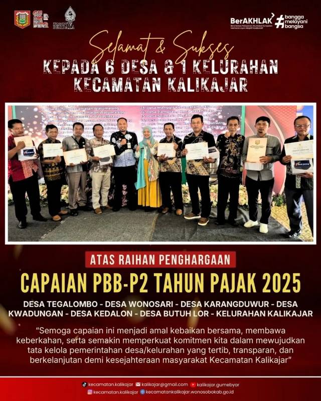 SELAMAT & SUKSES KEPADA 6 DESA DAN 1 KELURAHAN KECAMATAN KALIKAJAR